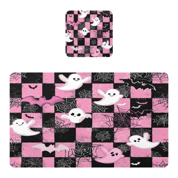 Square Leather Placemat Set One SizeX1 Heat-Resistant Washable Kitchen Table Decorations Cartoon Ghosts