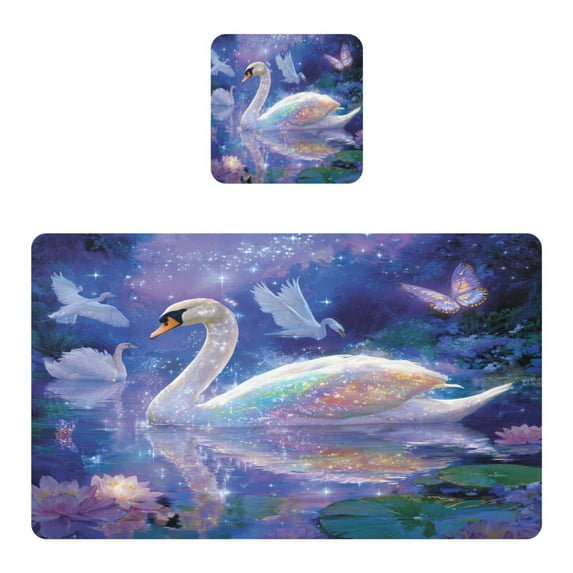 Square Leather Placemat Set One SizeX1 Heat-Resistant Washable Kitchen Table Decorations Colorful Swan