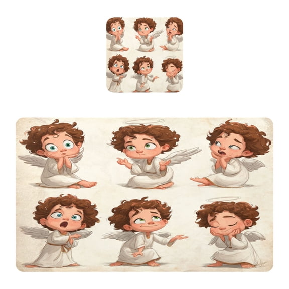 Square Leather Placemat Set One SizeX1 Heat-Resistant Washable Kitchen Table Decorations Cute Little Angels Clip Art