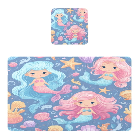 Square Leather Placemat Set One SizeX1 Heat-Resistant Washable Kitchen Table Decorations Cute Little Mermaids