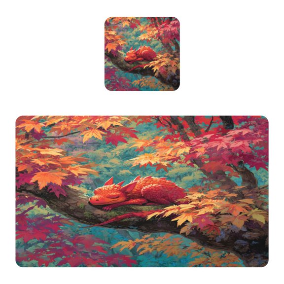 Square Leather Placemat Set One SizeX1 Heat-Resistant Washable Kitchen Table Decorations Cute Red Dragon at Rest