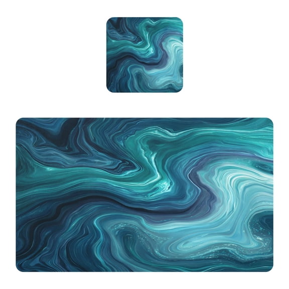 Square Leather Placemat Set One SizeX1 Heat-Resistant Washable Kitchen Table Decorations Dark Blue Ocean Waves