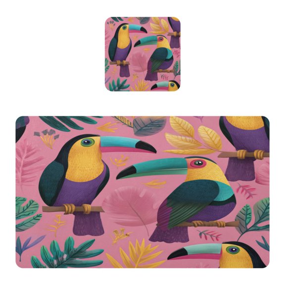 Square Leather Placemat Set One SizeX1 Heat-Resistant Washable Kitchen Table Decorations Digital Illustration Of Cute Toucans