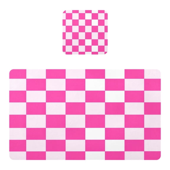 Square Leather Placemat Set One SizeX1 Heat-Resistant Washable Kitchen Table Decorations Hot Pink Checkered Pattern
