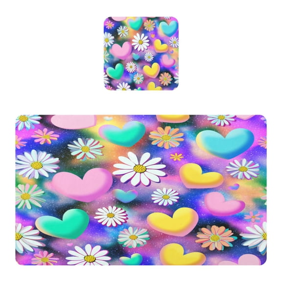 Square Leather Placemat Set One SizeX1 Heat-Resistant Washable Kitchen Table Decorations Kawaii Daisy Pop Art
