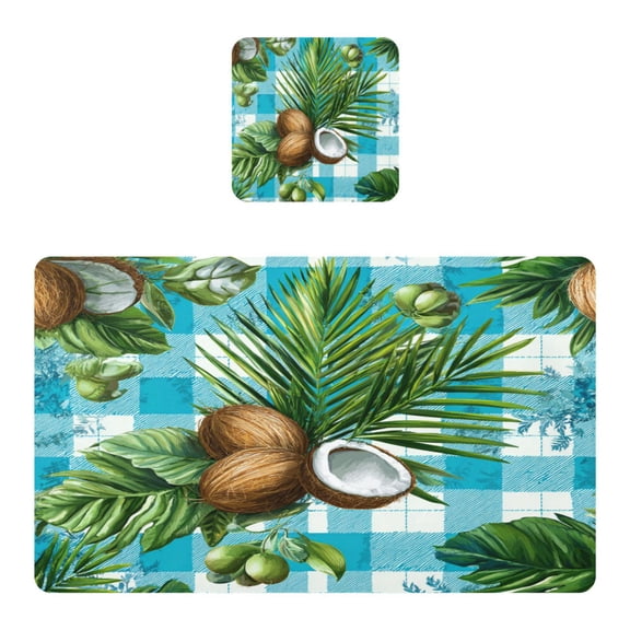 Square Leather Placemat Set One SizeX1 Heat-Resistant Washable Kitchen Table Decorations Palm Leaves and Coconuts