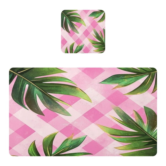 Square Leather Placemat Set One SizeX1 Heat-Resistant Washable Kitchen Table Decorations Palm Leaves on A Pink Background