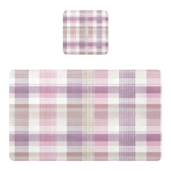 Square Leather Placemat Set One SizeX1 Heat-Resistant Washable Kitchen Table Decorations Purple-pink Checkered Pattern