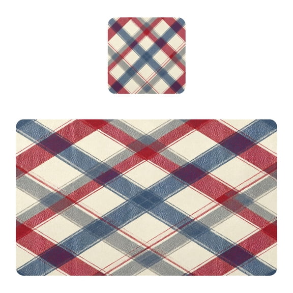 Square Leather Placemat Set One SizeX1 Heat-Resistant Washable Kitchen Table Decorations Red-blue Diagonal Lines