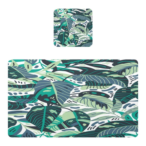 Square Leather Placemat Set One SizeX1 Heat-Resistant Washable Kitchen Table Decorations Subdued Tropic - Artistic Tropical Pattern