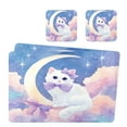 thumbnail image 1 of Square Leather Placemat Set One SizeX2 Heat-Resistant Washable Kitchen Table Decorations Cute Cat with Purple Bows, 1 of 8