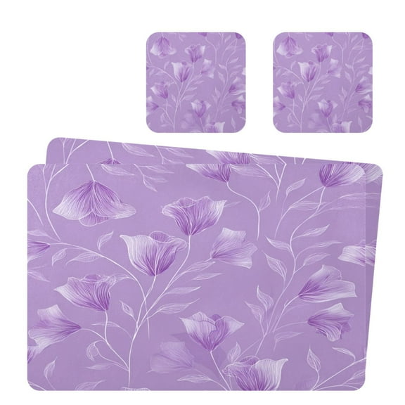 Square Leather Placemat Set One SizeX2 Heat-Resistant Washable Kitchen Table Decorations Elegant Lavender Design