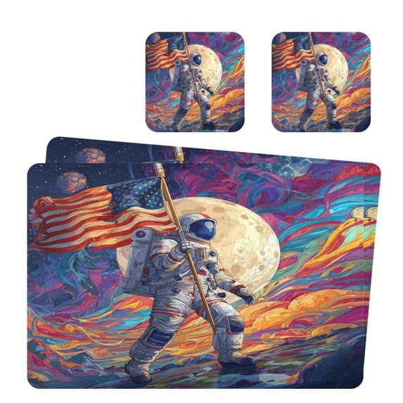 Square Leather Placemat Set One SizeX2 Heat-Resistant Washable Kitchen Table Decorations Exoplanet Adventure