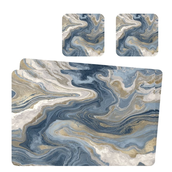 Square Leather Placemat Set One SizeX2 Heat-Resistant Washable Kitchen Table Decorations Gray Swirling Water