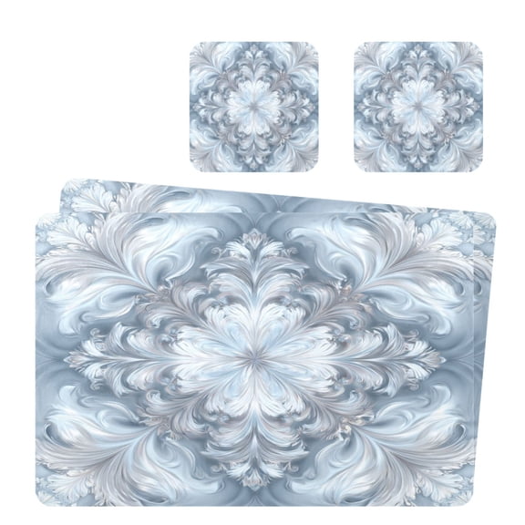 Square Leather Placemat Set One SizeX2 Heat-Resistant Washable Kitchen Table Decorations High Brightness Fractal Design