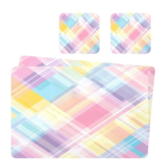 Square Leather Placemat Set One SizeX2 Heat-Resistant Washable Kitchen Table Decorations Pastel Colors Lovely