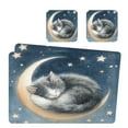 thumbnail image 1 of Square Leather Placemat Set One SizeX2 Heat-Resistant Washable Kitchen Table Decorations Sleeping Cat, 1 of 8