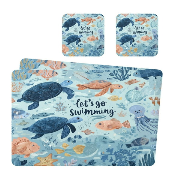 Square Leather Placemat Set One SizeX2 Heat-Resistant Washable Kitchen Table Decorations Submarine World