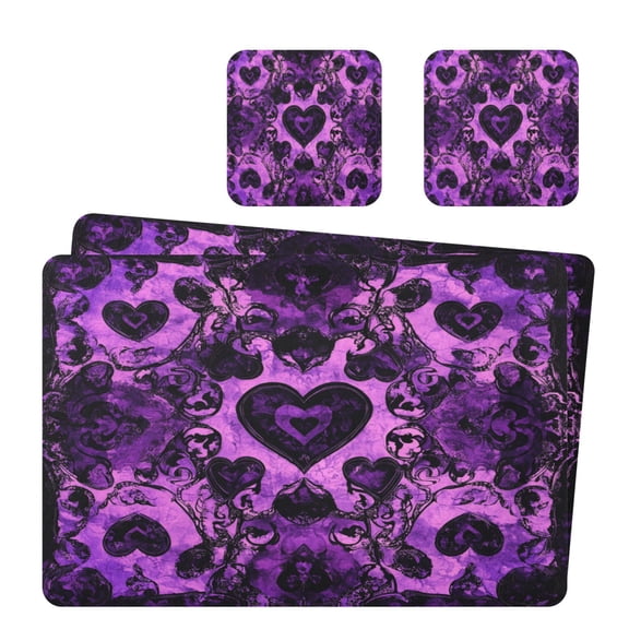 Square Leather Placemat Set One SizeX2 Heat-Resistant Washable Kitchen Table Decorations Symmetrical Hearts