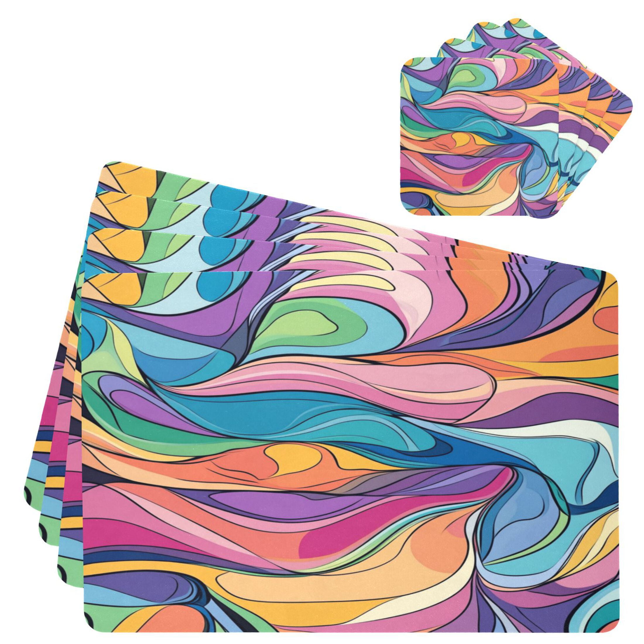Square Leather Placemat Set One SizeX4 Heat-Resistant Washable Kitchen Table Decorations Pastel ...