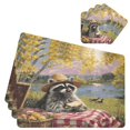 thumbnail image 1 of Square Leather Placemat Set One SizeX4 Heat-Resistant Washable Kitchen Table Decorations Picnic Cute Raccoon, 1 of 8