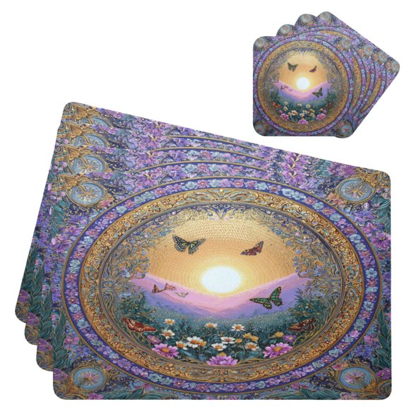 Square Leather Placemat Set One SizeX4 Heat-Resistant Washable Kitchen Table Decorations Realm Of Magic