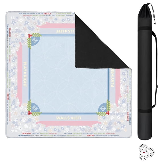 Square Leisure Game Mahjong Mat 31.5" x 31.5", Roll‑Shipped Crease‑Free Surface, Waterproof Wipe‑Clean Fabric, Noise‑Reducing Non‑Slip Layer and Bag Printed With Mahjong Game Rules