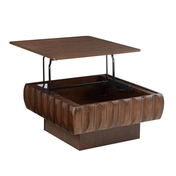 Square Lift-Top Coffee Table with Hidden Storage, Solid Wood Frame, 150 LBS Capacity for Living Room
