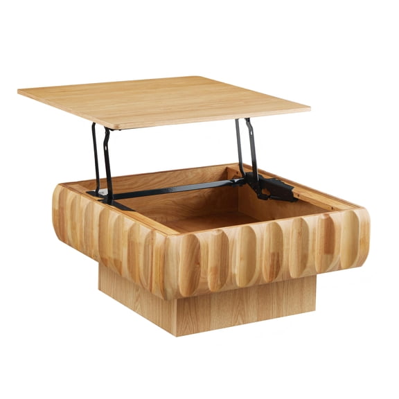 Square Lift-Top Coffee Table with Solid Wood Frame and Hidden Storage
