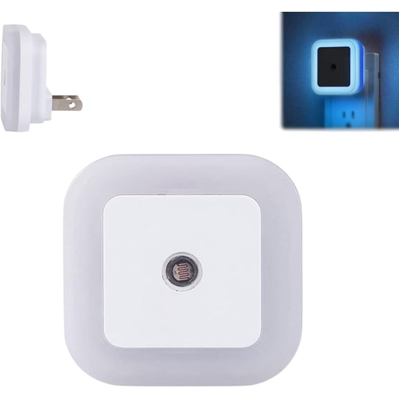 Square Light-Controlled Night Light, 4-Pack LED Plug-In Night Light with Smart Dusk-to-Dawn Sensor, Energy-Efficient 3000k Warm White Glow for Bedrooms, Hallways, And Bathrooms (Blue Light, 1Pcs)