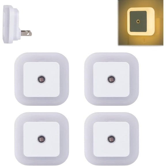 Square Light-Controlled Night Light, Energy Saving Square LED Sensor Nightlight, Soft White Color for Bedrooms, Soft White Color for Bedrooms, Hallways and Bathrooms(4pcs - LI-white)