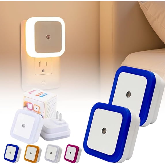 Square Light-Controlled Night Light, LED Night Lights Plug into Wall with Smart Sensor, Energy-Efficient Warm White Glow, Plug in Night Light for Bedrooms, Hallways, Bathrooms