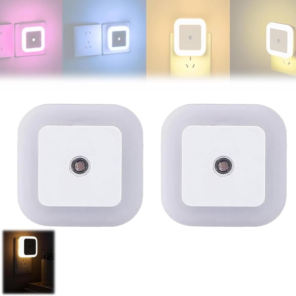 Square Light-Controlled Night Light, LED Smart Plug-in Night Light, 4 Pack Automatic Motion Sensor Night Light for Hallway Bedroom Bathroom, Wall Sensor Light (2 PCS White)