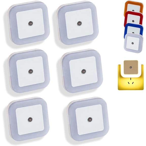 Square Light-Controlled Night Light, Night Lights Plug into Wall, 6-Pack LED Night Light Lamp with Dusk to Dawn Sensor, Energy Efficient Soft White Nightlight for Hallway, Bathroom, Bedroom (6-C)