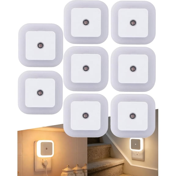 Square Light-Controlled Night Light, Plug-In LED Night Lamp with Smart Dusk-to-Dawn Sensor, Warm White Glow for Bedroom Bathroom Hallway Stairs