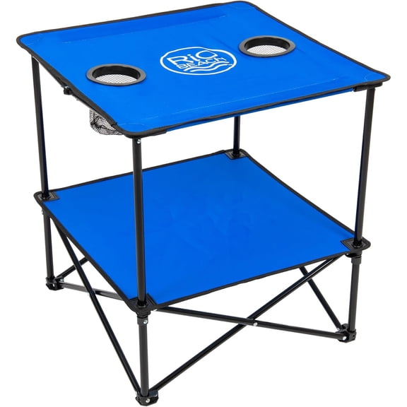 Square Lightweight Fabric Portable Folding Beach Table with Cupholders, Blue