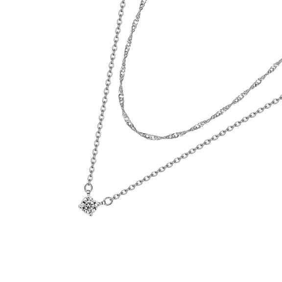 Square Link Chain Necklace Set Double Layer Designs Cubic Zirconia Jewelry