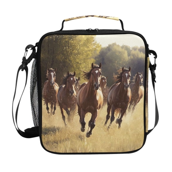 Square Lunch Bag 10.5*3.5*9.5 Inches Cooler Bag Lunch Bag Insulation Portable Durable Fashion A Herd Of Running Horses
