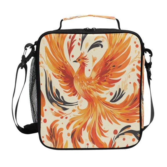 Square Lunch Bag 10.5*3.5*9.5 Inches Cooler Bag Lunch Bag Insulation Portable Durable Fashion Beautiful Golden Phoenix