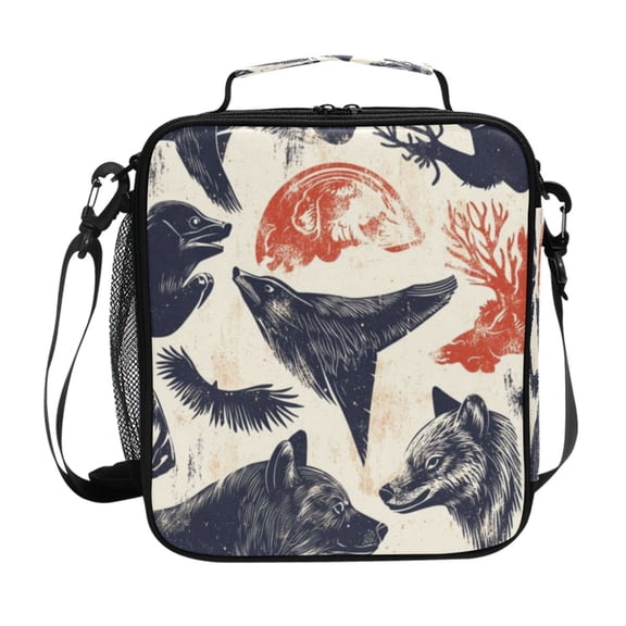 Square Lunch Bag 10.5*3.5*9.5 Inches Cooler Bag Lunch Bag Insulation Portable Durable Fashion Black Wolf Head