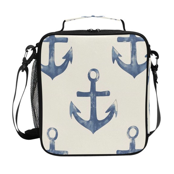 Square Lunch Bag 10.5*3.5*9.5 Inches Cooler Bag Lunch Bag Insulation Portable Durable Fashion Blue Anchor