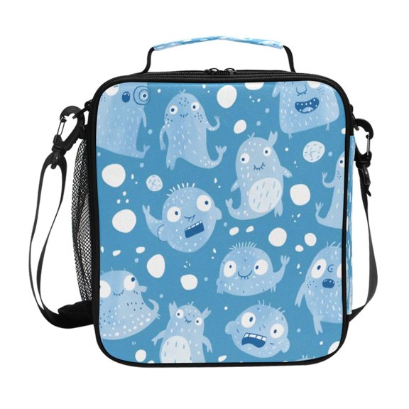 Square Lunch Bag 10.5*3.5*9.5 Inches Cooler Bag Lunch Bag Insulation Portable Durable Fashion Blue Monster