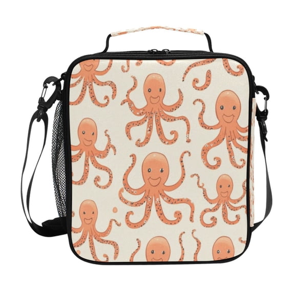 Square Lunch Bag 10.5*3.5*9.5 Inches Cooler Bag Lunch Bag Insulation Portable Durable Fashion Cartoon Orange Octopus