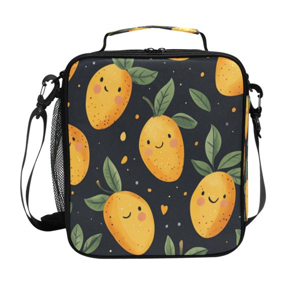 Square Lunch Bag 10.5*3.5*9.5 Inches Cooler Bag Lunch Bag Insulation Portable Durable Fashion Cartoon Smile Mango