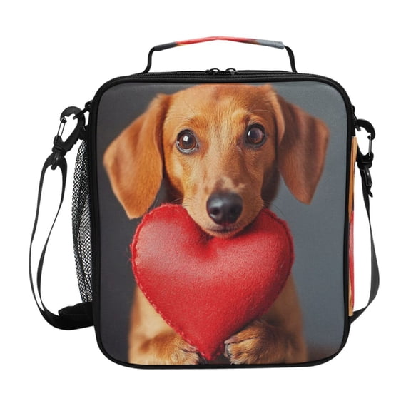 Square Lunch Bag 10.5*3.5*9.5 Inches Cooler Bag Lunch Bag Insulation Portable Durable Fashion Cartoon Valentine's Day Dog
