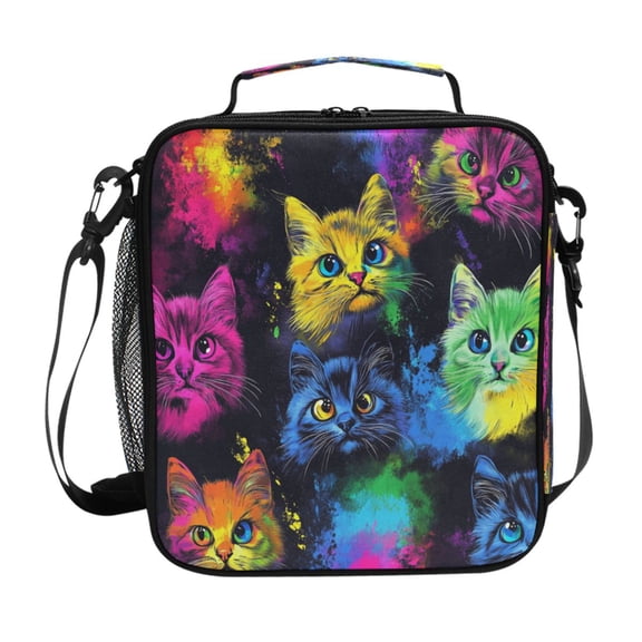 Square Lunch Bag 10.5*3.5*9.5 Inches Cooler Bag Lunch Bag Insulation Portable Durable Fashion Color Cool Cat Seamless