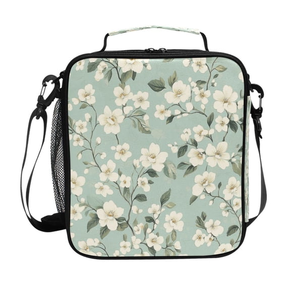 Square Lunch Bag 10.5*3.5*9.5 Inches Cooler Bag Lunch Bag Insulation Portable Durable Fashion Cool Beautiful White Flowers