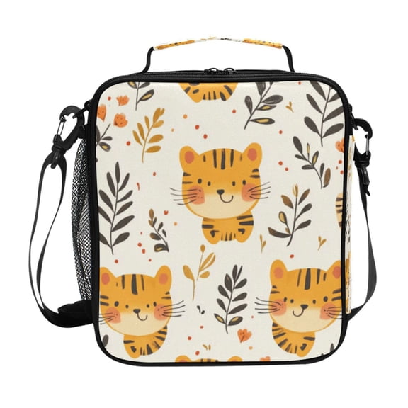 Square Lunch Bag 10.5*3.5*9.5 Inches Cooler Bag Lunch Bag Insulation Portable Durable Fashion Cute Cartoon Tiger Seamless