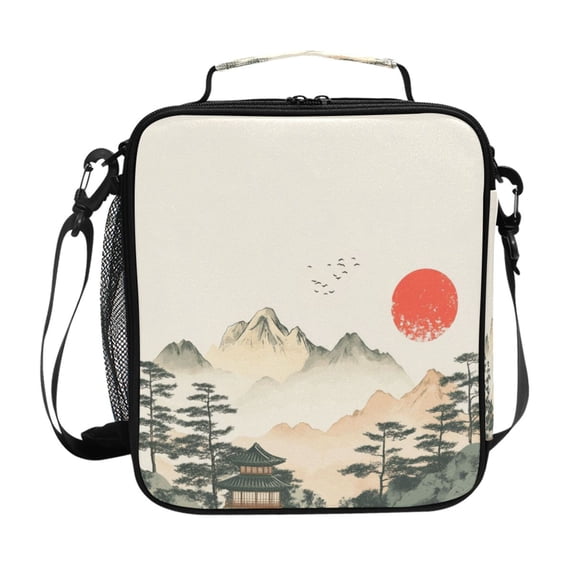 Square Lunch Bag 10.5*3.5*9.5 Inches Cooler Bag Lunch Bag Insulation Portable Durable Fashion Ink and Wash House