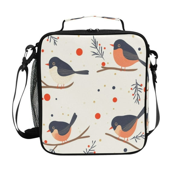 Square Lunch Bag 10.5*3.5*9.5 Inches Cooler Bag Lunch Bag Insulation Portable Durable Fashion Little Black Bird Christmas